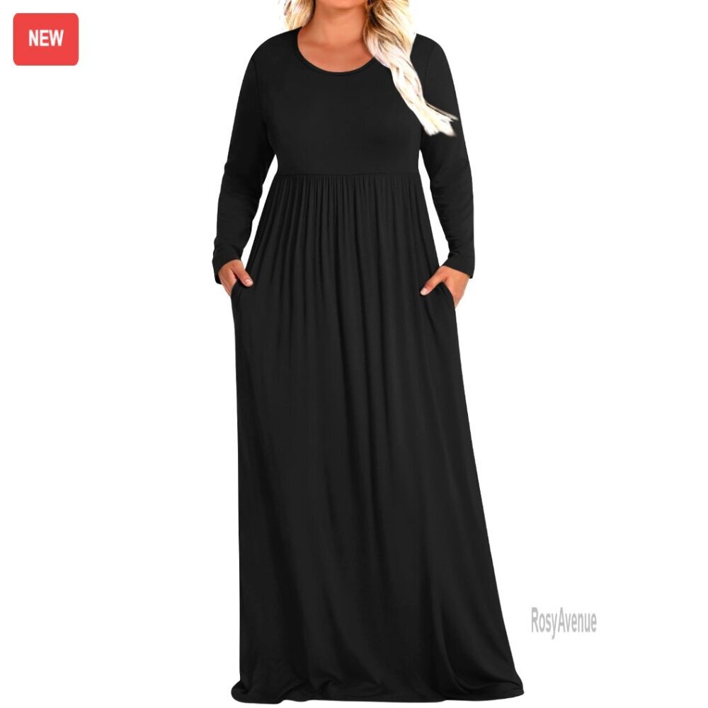Plus Size Maxi Dress Long Sleeve Rayon Spandex Pockets Winter Casual